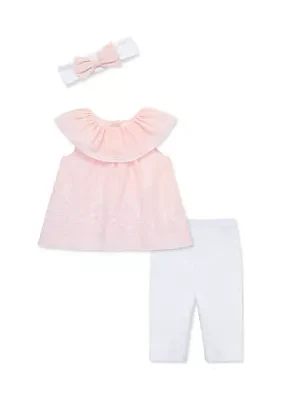 Baby Girls Pink Eyelet Set with Headband