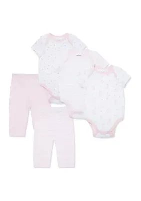 Baby Girls 5 Piece Spring Printed Bodysuit and Leggings Set