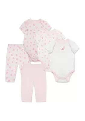 Baby Girls Petals 5 Piece Bodysuit and Pants Set