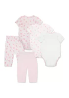 Baby Girls Petals 5 Piece Bodysuit and Pants Set