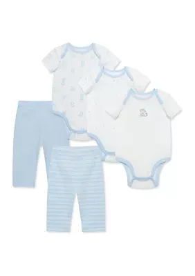 Baby Boys Cute 5 Piece Bodysuit and Pants Set