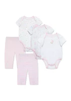 Baby Girls Bunny 5 Piece Bodysuit and Pants Set