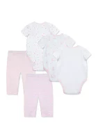 Baby Girls Bunny 5 Piece Bodysuit and Pants Set