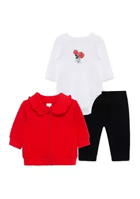 Baby Girls Roses 3 Piece Jacket Set