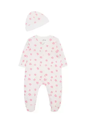 Baby Girls Petals Quilted Footie Pajamas with Hat