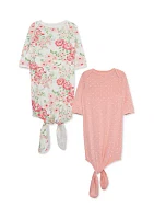 Baby Girls Floral 2 Pack Knot Sleep Gowns