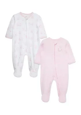 Baby Girls Cuddly Footie Pajamas - 2 Pack