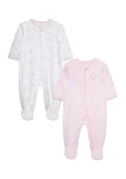 Baby Girls Cuddly Footie Pajamas - 2 Pack