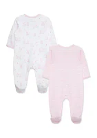 Baby Girls Cuddly Footie Pajamas - 2 Pack