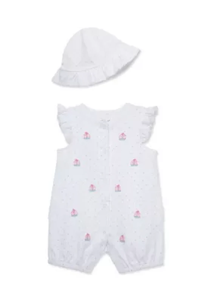 Baby Girls Sailboats Romper with Hat