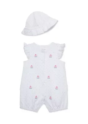 Baby Girls Sailboats Romper with Hat