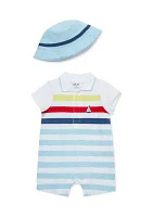 Baby Boys Striped Romper with Hat