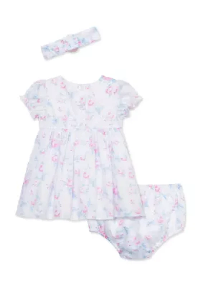 Baby Girls Roses Dress Set with Headband