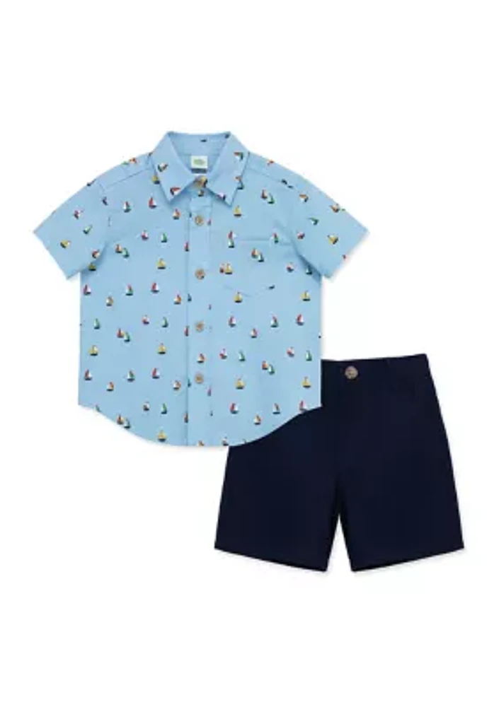 Baby Boys Boat Printed Shirt and Woven Shorts Set