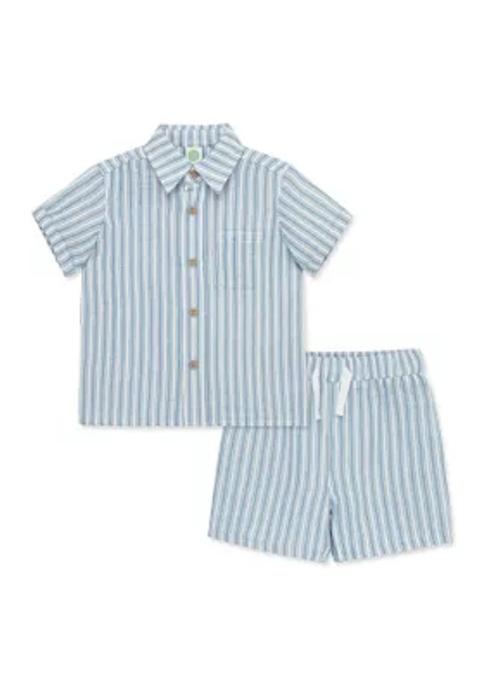 Baby Boys Blue Woven Shirt and Shorts Set