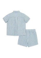 Baby Boys Blue Woven Shirt and Shorts Set