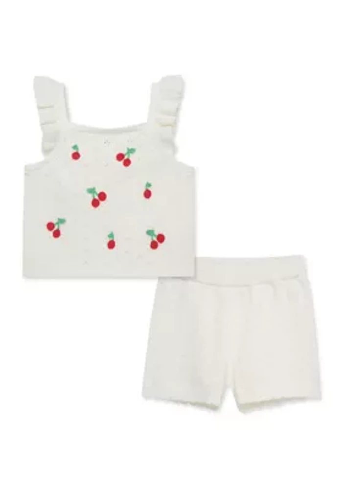 Baby Girls Cherry Pointelle Knit Set