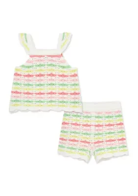 Baby Girls Rainbow Pointelle Knit Set