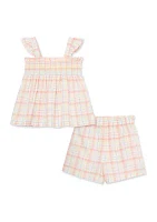 Baby Girls Plaid Woven Play Set