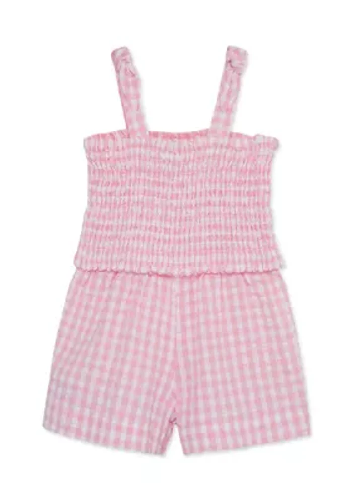 Baby Girls Gingham Printed Woven Romper