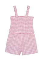 Baby Girls Gingham Printed Woven Romper