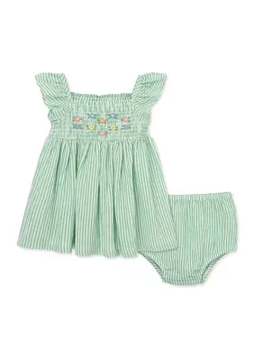 Baby Girls Green Embroidered Sundress with Diaper Cover