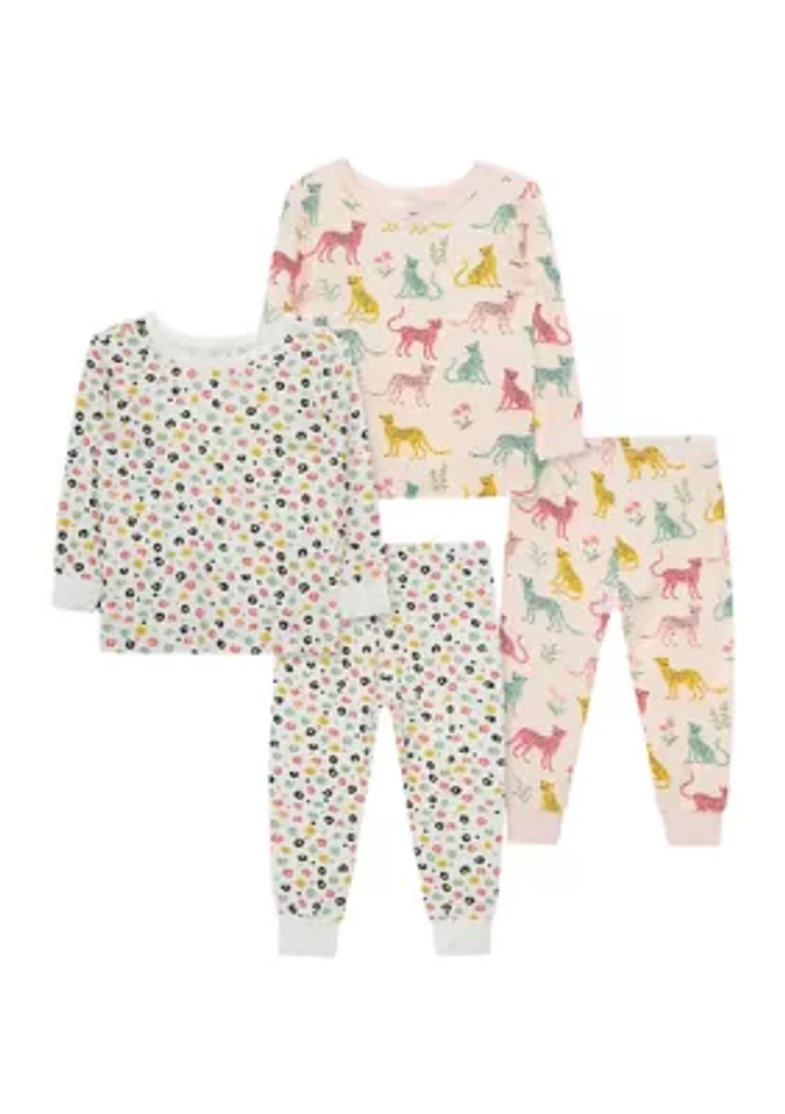 Baby Girls Leopard 4 Piece Bamboo Pajama Set