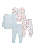 Baby Girls Unicorn 4 Piece Bamboo Printed Pajama Set