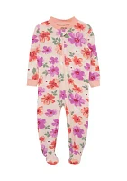 Baby Girls Floral Printed Zip Front Footie Pajamas