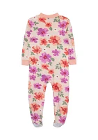 Baby Girls Floral Printed Zip Front Footie Pajamas