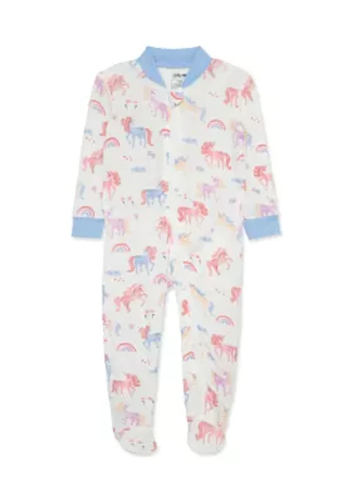 Baby Girls Unicorn Zip Front Sleeper Footie Pajamas