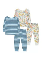 Baby Boys Puppy Printed 4 Piece Bamboo Pajama Set