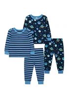 Baby Boys Space Printed 4 Piece Bamboo Pajama Set