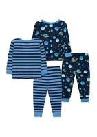 Baby Boys Space Printed 4 Piece Bamboo Pajama Set