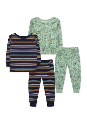 Baby Boys Toolbox Printed 4 Piece Bamboo Pajama Set