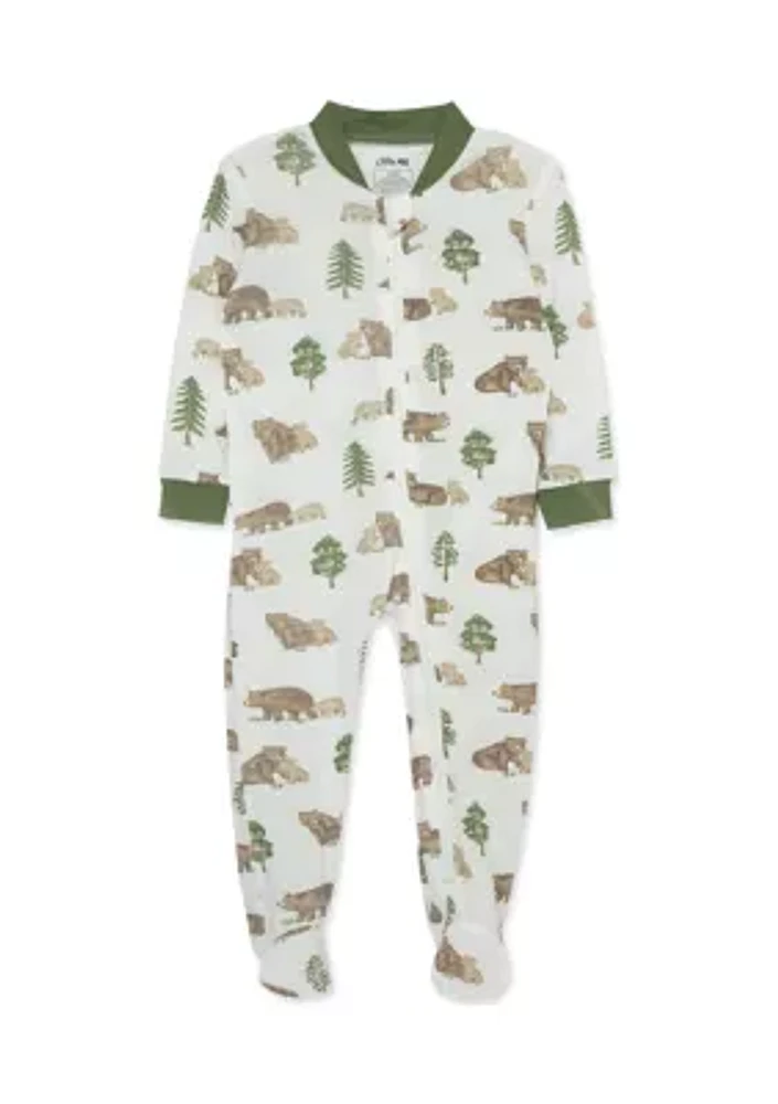 Baby Boys Bear Printed Zip Front Sleeper Footie Pajamas