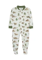 Baby Boys Bear Printed Zip Front Sleeper Footie Pajamas