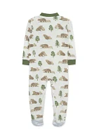 Baby Boys Bear Printed Zip Front Sleeper Footie Pajamas