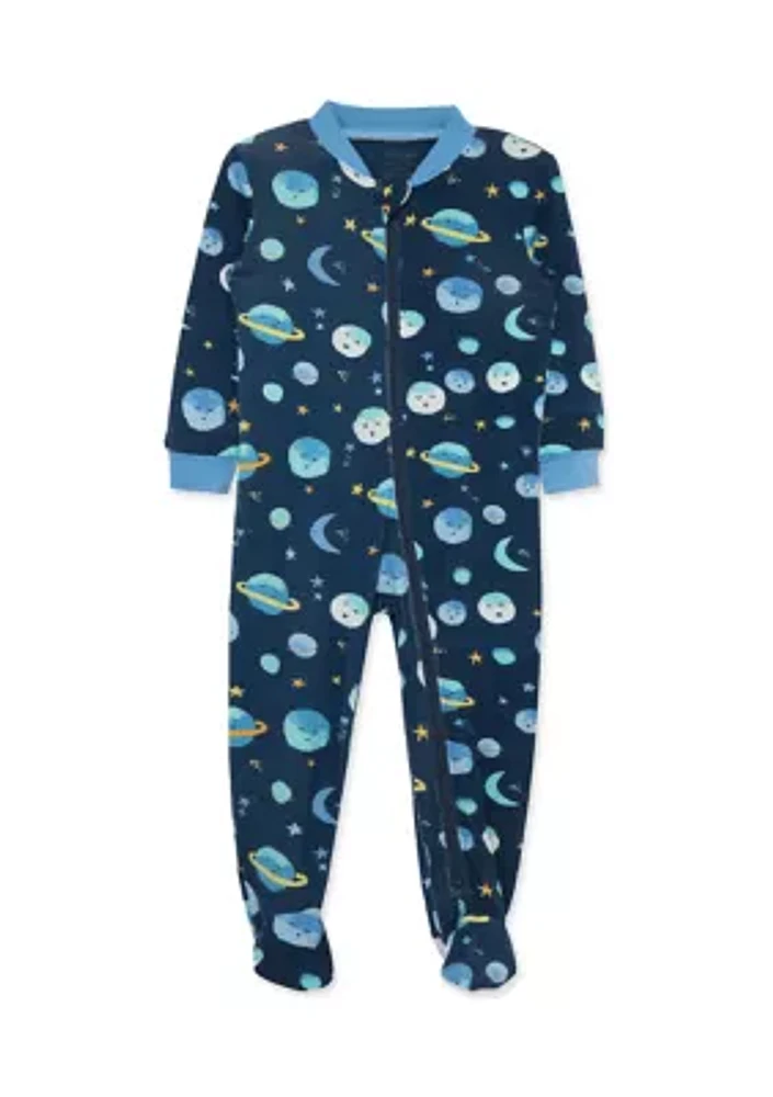 Baby Boys Space Printed Zip Front Sleeper Footie Pajamas