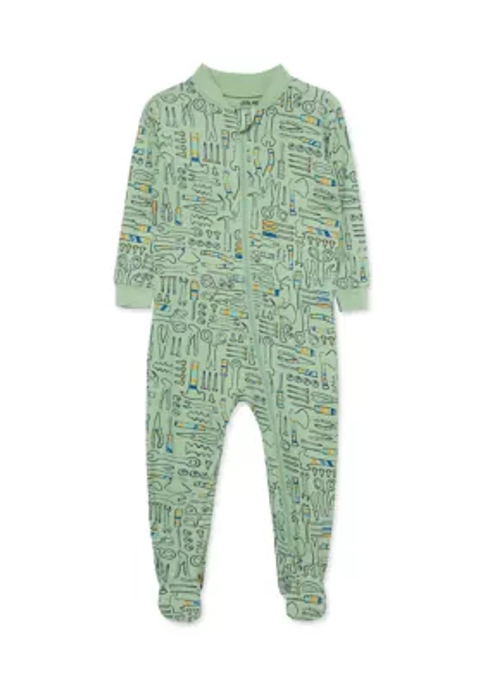 Baby Boys Tool Box Printed Zip Front Sleeper Footie Pajamas