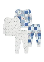 Baby Girls Patchwork 4 Piece Bamboo Printed Pajama Set