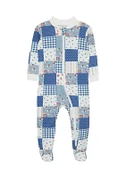 Baby Girls Patchwork Zip Front Footie Pajamas