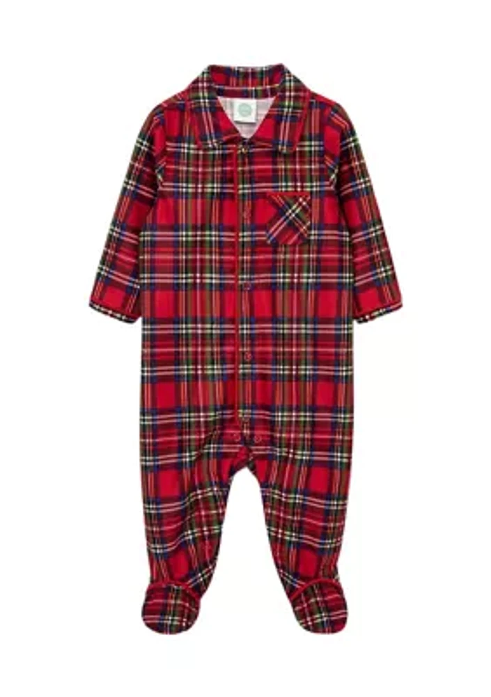 Boy Plaid Printed Footie Pajamas