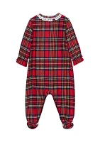 Baby Girls Plaid Printed Footie Pajamas