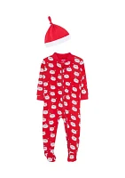 Baby Boys Santa Zip Front Printed Footie Pajamas with Hat