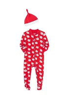 Baby Boys Santa Zip Front Printed Footie Pajamas with Hat