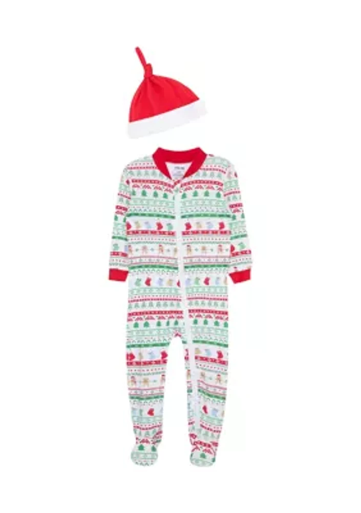 Baby Boys Fair Isle Zip Front Footie Pajamas with Hat