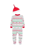 Baby Boys Fair Isle Zip Front Footie Pajamas with Hat