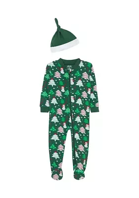 Baby Boys Snowman Printed Footie Pajamas with Hat