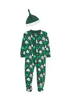 Baby Boys Snowman Printed Footie Pajamas with Hat